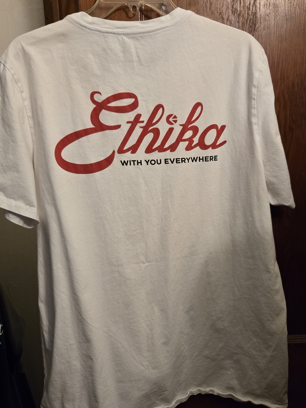 ethika White Tee with Red Script Logo